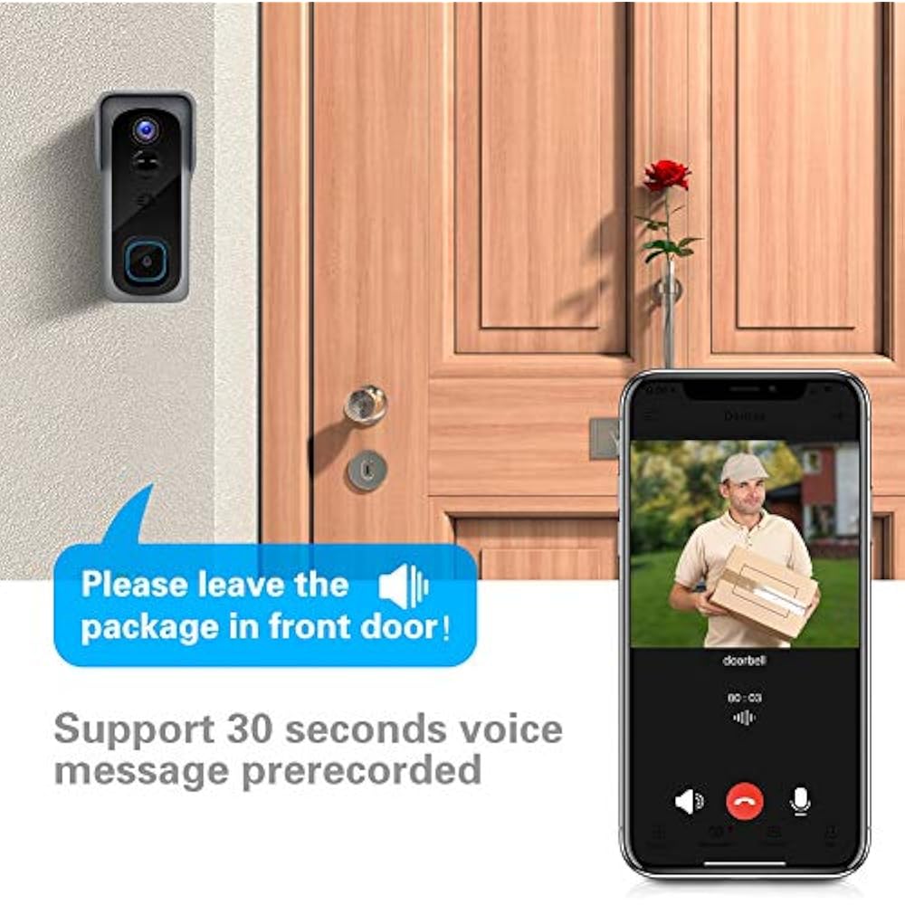 WiFi Video Doorbell Camera Chime, TwoWay Audio, IP65 Waterproof PIR