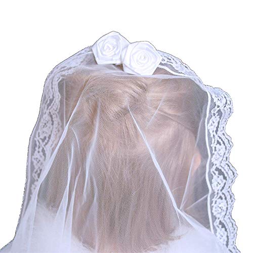 Girls First Communion Veils | Confirmation Christening Veils | Floral and Bright Headpieces | Catholic Children Veils | Christian Apparel (Two White Flowers)
