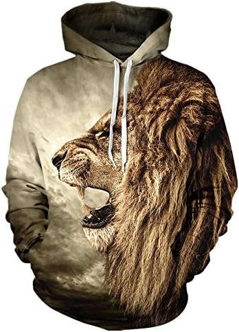 TsuiTsui 3D Printing Funny Hoodies Plus Size Sweatshirts Angry Lion US Small US Medium