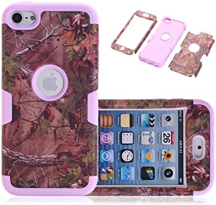 iPod Touch 6 Case, CexCob Camouflage tree Impact Resistant 3 in 1 Hybrid Soft Silicone &amp; Hard Plastic Armor Combo Case for Apple iPod Touch 6th Generation, Lilac
