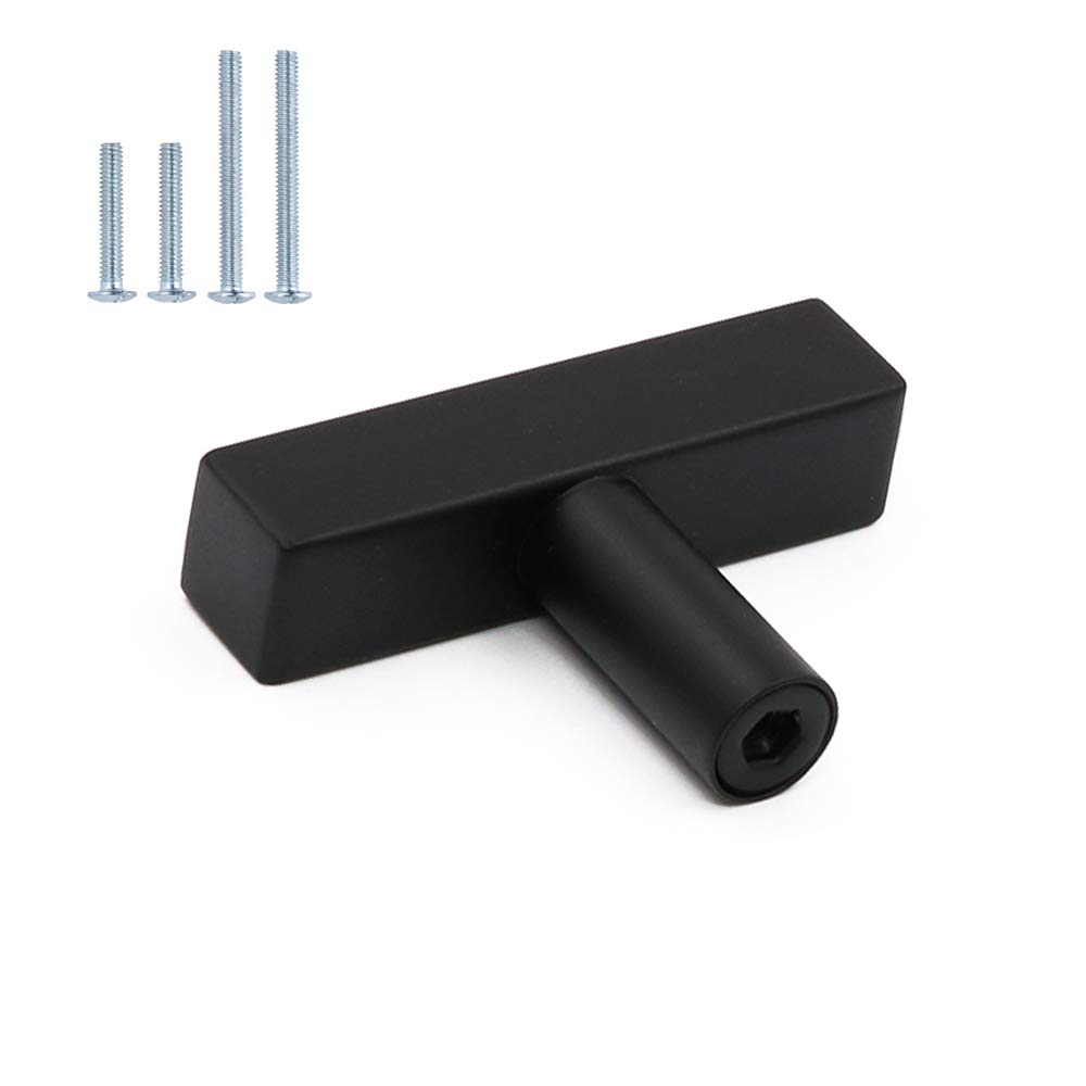 Goldenwarm 5Pack Black Kitchen Cabinet Knobs, Square T Bar Drawer Knobs Black Cupboard Handles Single Hole