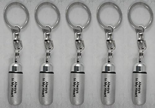 Family Set of 5 - LASER ENGRAVED - "Always In My Heart" Brushed Silver CREMATION URN on Stainless Steel Swivel Key Chain