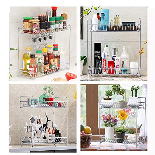 Spice Rack Organizer 2 Tier Rack Stainless Steel Spice Jars Bottle Stand Holder Kitchen Organizer Storage Kitchen Shelves Rack - Silver - Thumbnail 5