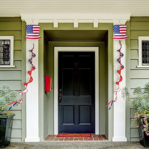 American Flag Hat Wind Spinner Veteran's Day Patriotic Red White and Blue Twister Hanging Windsocks with Hook