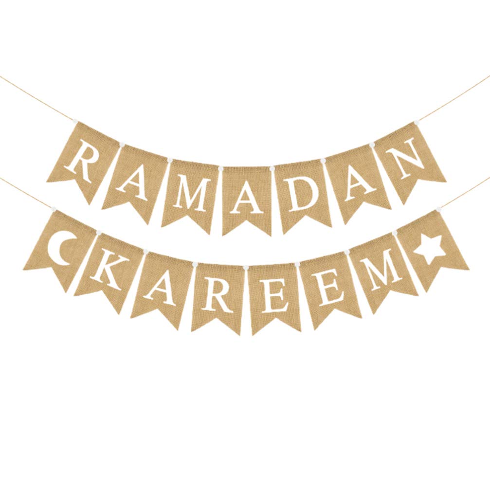 PRETYZOOM Ramadan Kareem Bunting Banner Eid Burlap Banner Garland Flag Eid Mubarak Ramadan Party Supplies Muslim Islam Hajj Party Home Mantel Fireplace Decoration