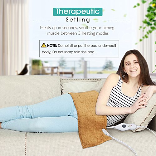 Electric Heating Pad, King Size Ultra Soft Heat Therapy Wrap for Back, Abdomen, Hand, Shoulder Legs, Menstrual Cramp Relief, Waist, Dry/Moist Heating Pad with Auto Shut Off (12 x 24 inch)