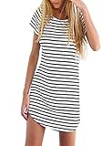 OURS Women Black & White Striped Short Sleeve Blouse T Shirts Mini Dress (XXL, White (Higher quality))