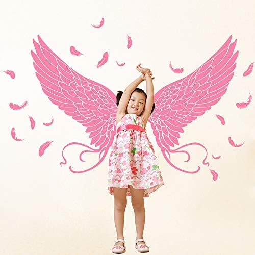 Waofe Removable Feather Wings Wall Sticker PVC Material Pink Color Angle Plumage Wall Decals for Kids Rooms Decoration