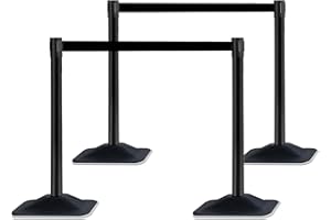 VILBLE 10 ft Crowd Control Stanchion Set, Crowd Control Barrier, Stanchions with Retractable Belts & Base, Retractable Stanchions, Queue Management Stanchion (4 Pack) (Black)