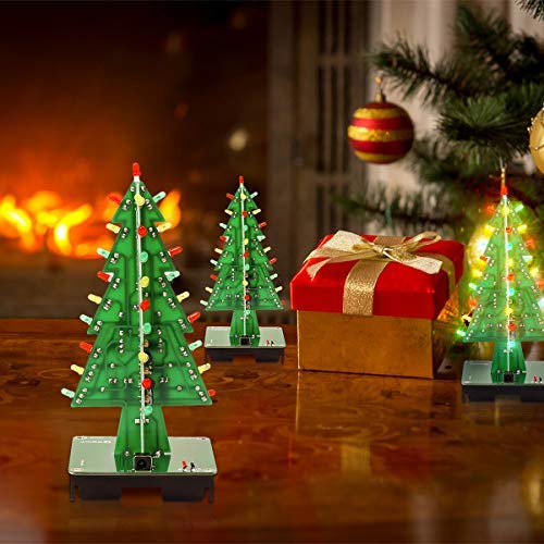 IS Icstation DIY 3D Xmas Tree Electronic Soldering Assemble Kit 3 Color Flashing LED Science School STEM Projects Creative Gift