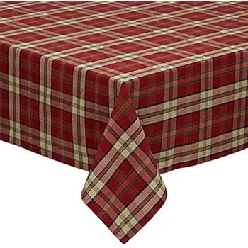 DII Campfire Plaid Square Tablecloth, 100% Cotton with 1/2
