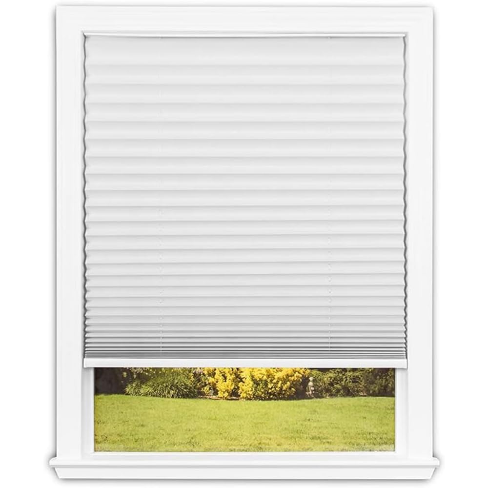 Easy Lift Trim-at-Home Cordless Pleated Light Filtering Fabric Shade White, 36 in x 64 in, (Fits windows 19"- 36")