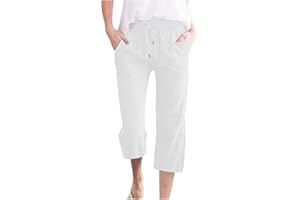 APIVOE Capri Pants for Women 2024 Summer Linen Capris Plus Size Straight Wide Leg Cropped Pants High Waisted Lounge Trousers