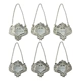 Silver Engraved Fancy Floral Decanter Labels Liquor Bottle Label Tag Set/6 Tags