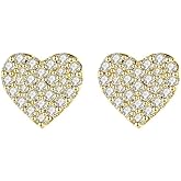 DIAMANTIO 18K Gold Plated Heart Stud Earrings – Sparkling Cubic Zirconia Crystal Earrings for Women, Romantic Valentine’s Jewelry
