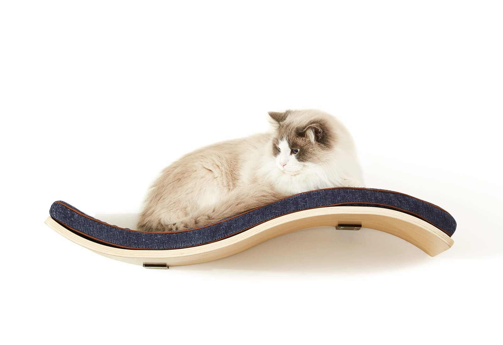 Photo 1 of LIORCE Cat Shelf with Comfortable Cushion - Wave Modern Cat Bed - Minimalistic Floating Cats Wall Perch - Wooden Wall Mounted Cats Furniture for Sleeping, Playing, Climbing, and Lounging