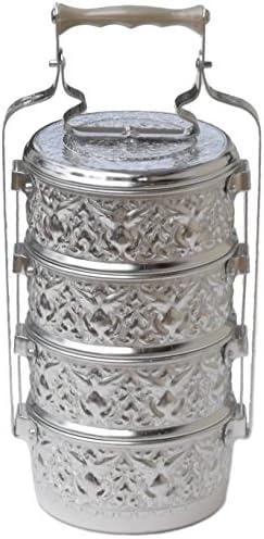 Happylife Thai Hand Hammered Aluminium Tiffin Food Carrier Monk Lunch Box 14 cm.* 4 Tier.