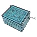 Mini Music Box Hand Crank Carved Wood Musical Gifts,Play Let it Be,Blue