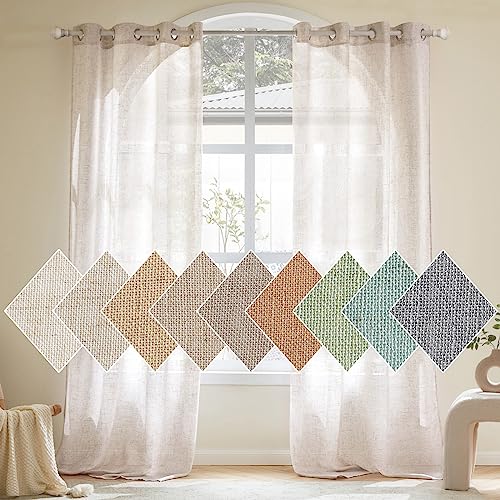 Woaboy 2 Pieces Translucent Linen Curtains Modern Decorative Eyelet Curtains for Living Room and Bedroom 140 x 260 cm Bleached White
