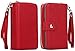 iPhone 5S/SE Wallet Case, HYSJY Magnetic Detachable PU Leather Wallet Purse for Women Men with Zipper, Credit Card Slots, Card Holer,Flip Slim Cover Case Fit iPhone 5/5S/SE (Zip-Red)