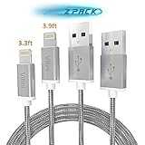 Iphone Metal USB Lightning Cable ( 2 pack - 3.3FT + 3.9FT )- Data Tranfer - Compatible With Iphone 8 , 7 , 7 plus , 6 , 6 plus , 6s , 5 , 5s , ipad , ipod Nano 7 , mini , se (Silver)