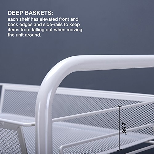 JS HOME 3-Tier Rolling Cart Kitchen Storage Cart Mesh Wire, White
