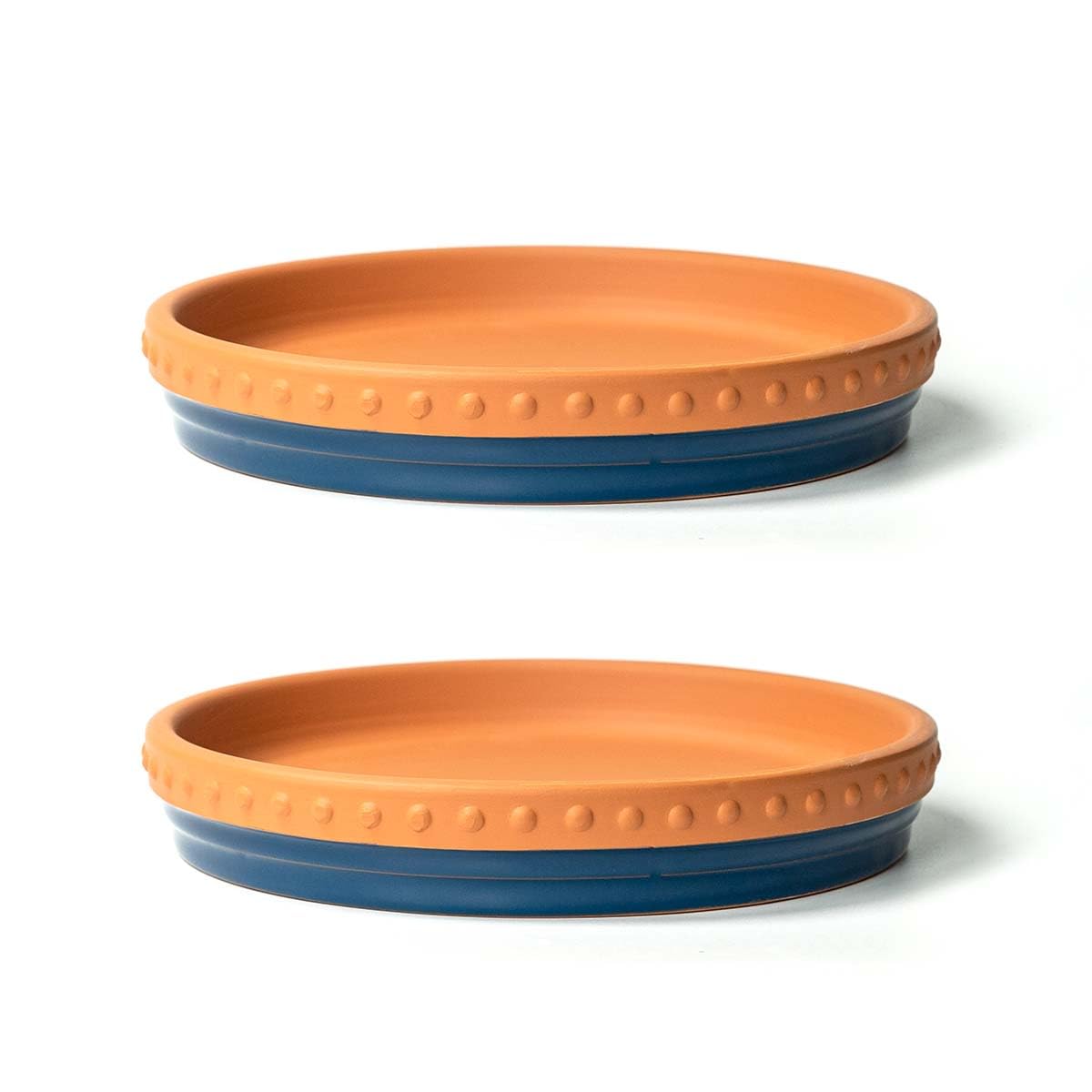 Photo 1 of YBX 8-inch Plant Saucer Premium Terracotta Saucer Round Ceramic Plant Trays, Pack of 2 (Navy/Terracotta)