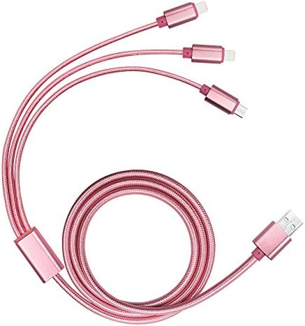 Usb cable, 3 in1 Multi-Function Durable Braided Micro USB charging Cable Cord For iPhone 5C 5S 6 6Plus For Samsung Galaxy Note and other android phone(2 8 Pins and 1micro USB)(Pink)