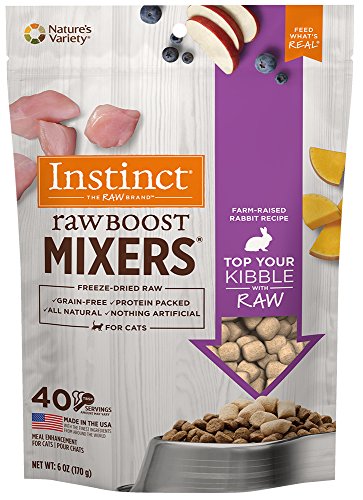 Instinct Freeze Dried Raw Boost Mixers Grain Free Farm Raised Rabbit Recipe All Natural Cat Food Topper by Nature's Variety, 6 oz. Bag