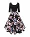 Aliling Women's Elegant A Line Scoop Neck Floral Print Swing Casual Party Dress
