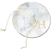 oskas Engagement Gift Marble Ring Dish Holder with Personalized Initials Monogrammed,Decorative Trinket Jewelry Tray,4 Inch,Ceramic（H）