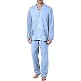 Ronony Pajama Set Men Long Sleeve Tops and Pants Lightweight Button Up Sleepwear Two Pieces Comfy Sleep Sets With Pockets