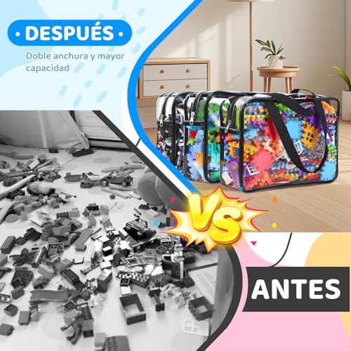 8 Paquetes De Bolsas Grandes Para Juguetes Con Etiquetas, bolsas con Etiquetas y Cremallera de Metal, Bolsa organizadora de juguetes de plástico transparente reutilizable (Negro, Large)