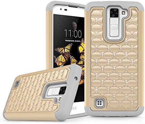 LG K8 Case [Not for LG K8 V LG K8V], LG Escape 3 Case, LG Phoenix 2 Case, MPCE Heavy Duty Hybrid Armor Protective Case Silicone Cover with Studded Rhinestone Bling Hard Case for LG K8 (Gold)