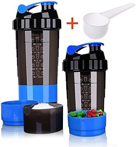 Srwmml qfht Protein Shaker Bottle - 3-Layer Twist and Lock Storage with 16 oz Protein Shaker Cup with storage/Diet Shaker/Water Bottle 500ml with Spoon