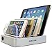 Simicore 4-Port USB Charging Station with 5 Short Charging Cables for Apple & Android Phones, Tablets & Other Devices - with Blue Charging Status Light (Silver)