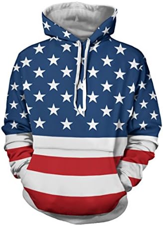 Cutiefox Womens 3D US Flag Print Hooded Pullover Hoodie Sweatshirt Blue M
