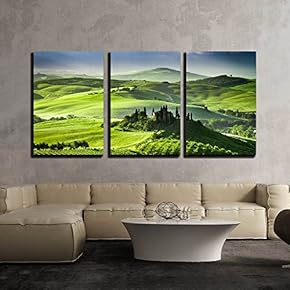 3 Piece Canvas Wall Art - Beautiful Sunrise in The Valley of San Quirico D Orcia - Modern Home Art Stretched and Framed Ready to Hang - 16"x24"x3 Panels