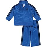 adidas Baby Boys' Iconic Tricot Jacket and Pant Set, Blue/Black, 18 Months