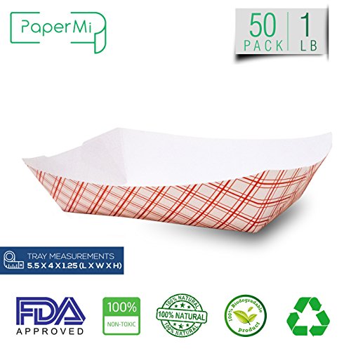 Paper Food Tray, Capacity of 1lb, Eco-Friendly Red Plaid Food Trays USA Made, FDA Approved Recyclable & Biodegradable, Convenient for any Event: Party, Camping, Carnival, Catering, BBQ… (50pc) - Thumbnail 5