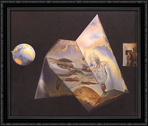 Polyhedron. Basketball Players Being Transformed into Angels (Assembling a Hologram - the Central Element) 32x28 Large Black Ornate Wood Framed Canvas Art by Salvador Dali