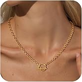 Poaiiu 14K Gold Necklace for Women, 14K Gold Plated Chain Necklace Dainty Choker Necklace for Women Trendy Chunky Pendant Necklaces Layering Toggle T-bar Clasp Link Chain Necklace Jewelry