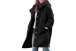 chouyatou Women's Winter Single Breasted Long Wool Coat with Hood Casual Wool Blend Trench Coat Jacket