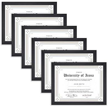 Icona Bay 8.5x11 Document Frame Pack (6 Pack, Black) 8.5 x 11 Certificate Frames, Tabletop and Wall Hang Hardware Included with Diploma Frames, Impresia Collection