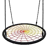 Play Platoon Spider Web Tree Swing - 40 Inch Diameter, Fully Assembled, 600 lb Weight Capacity, Easy to Install, Warm Multi Color