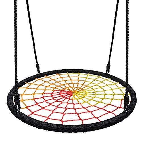 Play Platoon Spider Web Tree Swing - 40 Inch Diameter, Fully Assembled, 600 lb Weight Capacity, Easy to Install, Warm Multi Color