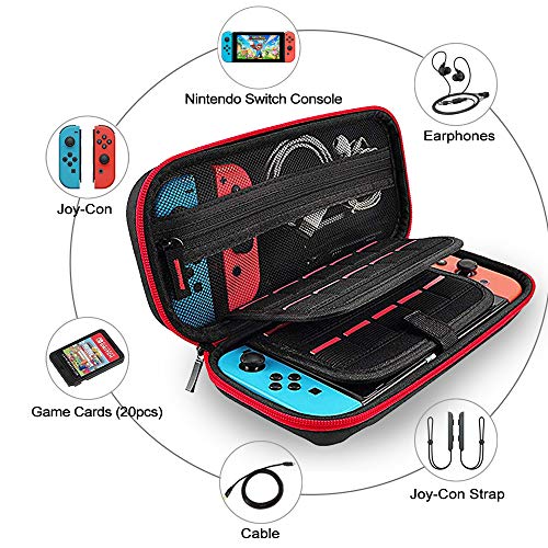 Aukor Carrying Case for Nintendo Switch with 20 Games Cartridge Holders, Protective Hard Shell Travel Carrying Case Pouch for Nintendo Switch Console Accessories, Red