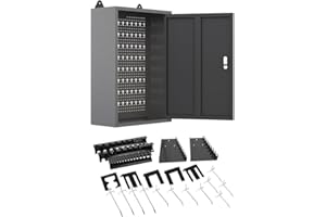 JZD Metal Storage Wall Mounted Lockable Cabinet with 22 Tool Hooks, for Garage Basement Workshop, Black & Gray