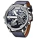 Dual Time Zone Japan Quartz Movement Dark Blue Dial Mens Wrist Watch Leather Band Relogios Masculino