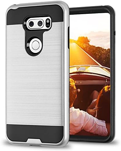 LG V30 Case, V30 Plus Case, Brushed Design Hybrid, Slim Fit Polycarbonate and Silicone TPU Hard Cover - Silver
